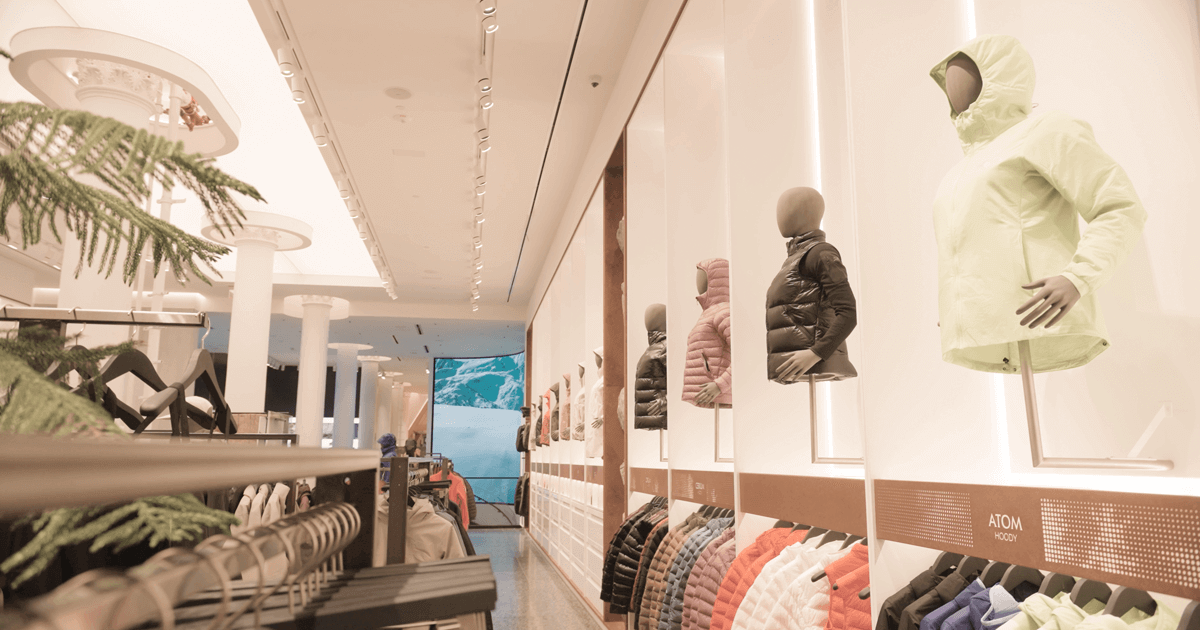 Image of the inside of an Arc'teryx retail store.